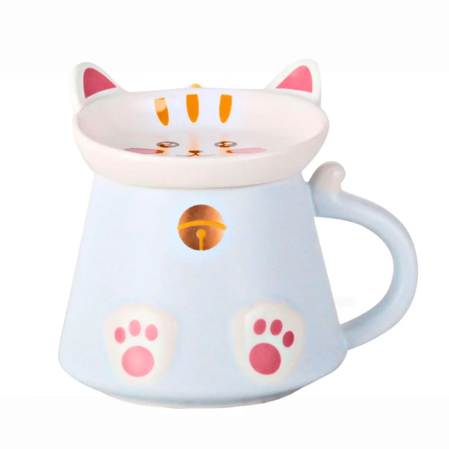 12OZ MUG W/LID AND SPOON LIGHT BLUE CAT