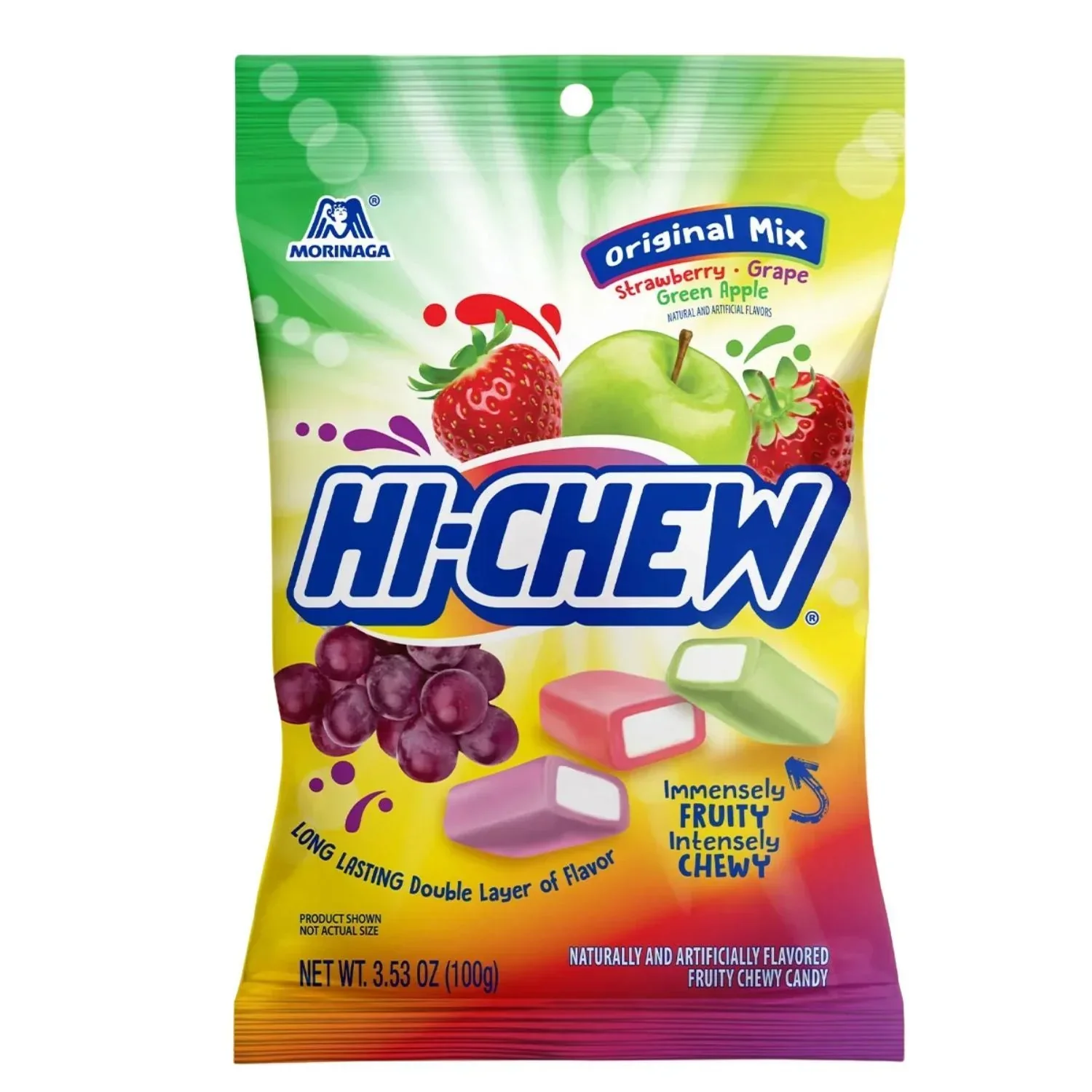 MORINAGA HI-CHEW ORIGINAL MIX STRAWBERRY, GREEN APPLE, GRAPE 3.53OZ/100G