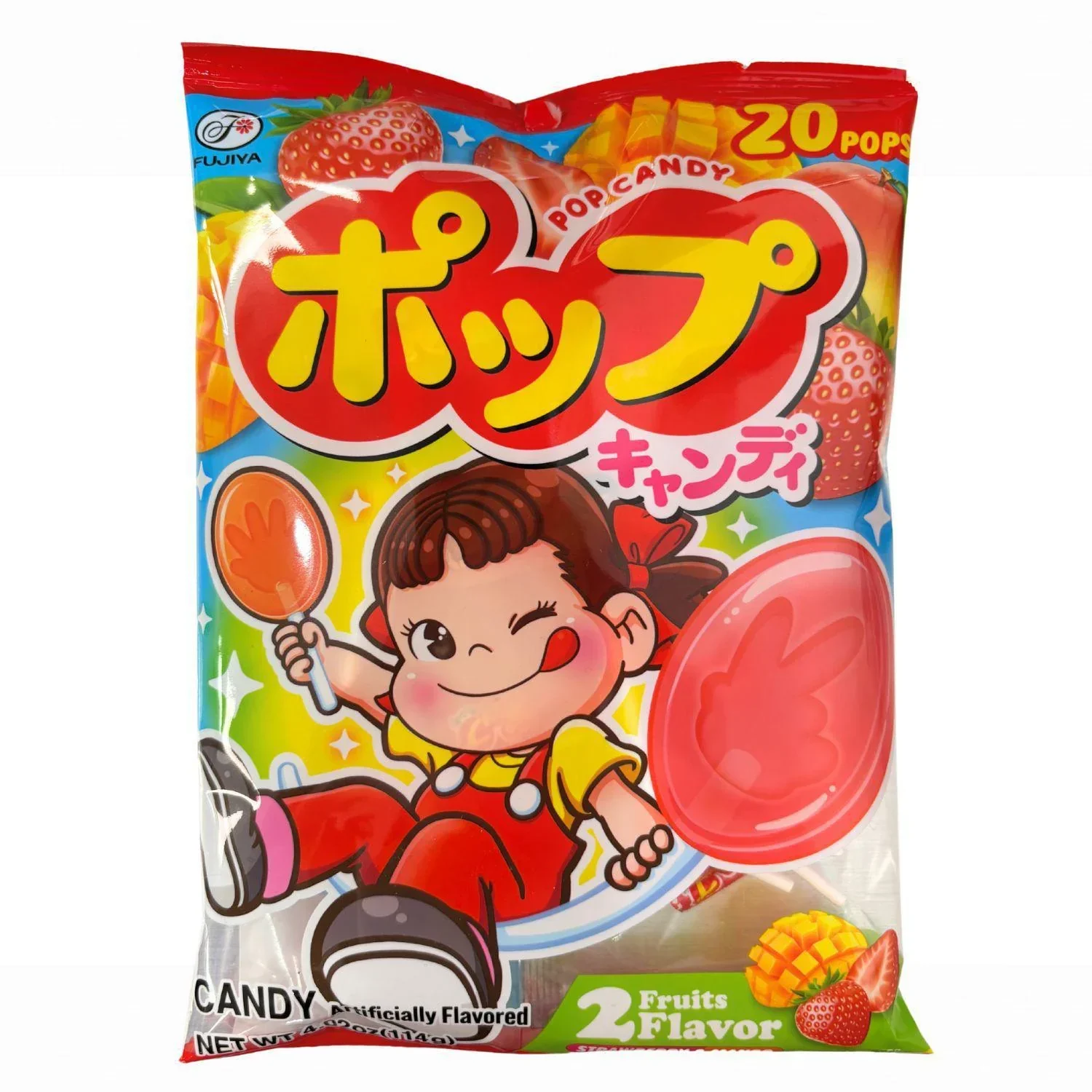 EXPIRING ON 4/30/2026 FUJIYA LOLLIPOP STRAWBERRY & MANGO 4.02OZ/114G