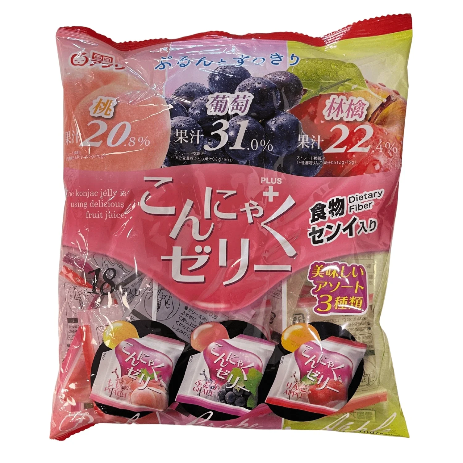 KONNYAKU JELLY MIX (GRAPE/PEACH/APPLE) 18P/101OZ/288G