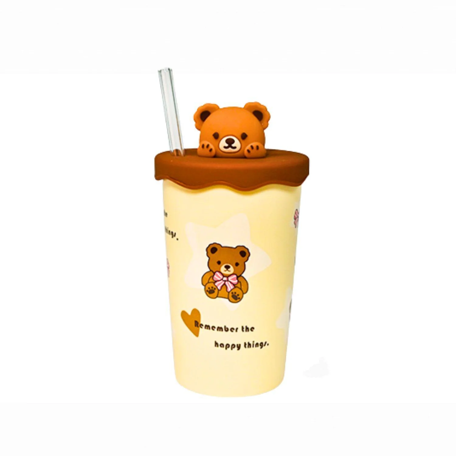 LIGHT BROWN BEAR - 5.25"H CUP W/LID/STRAW 140Z