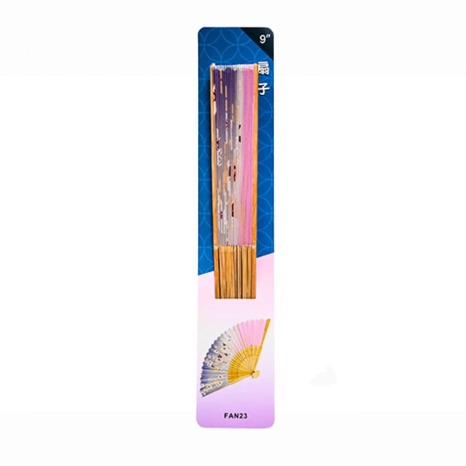 PURPLE FLOWER - 9"L POLY FAN W/BAMBOO HANDLE - Image 2